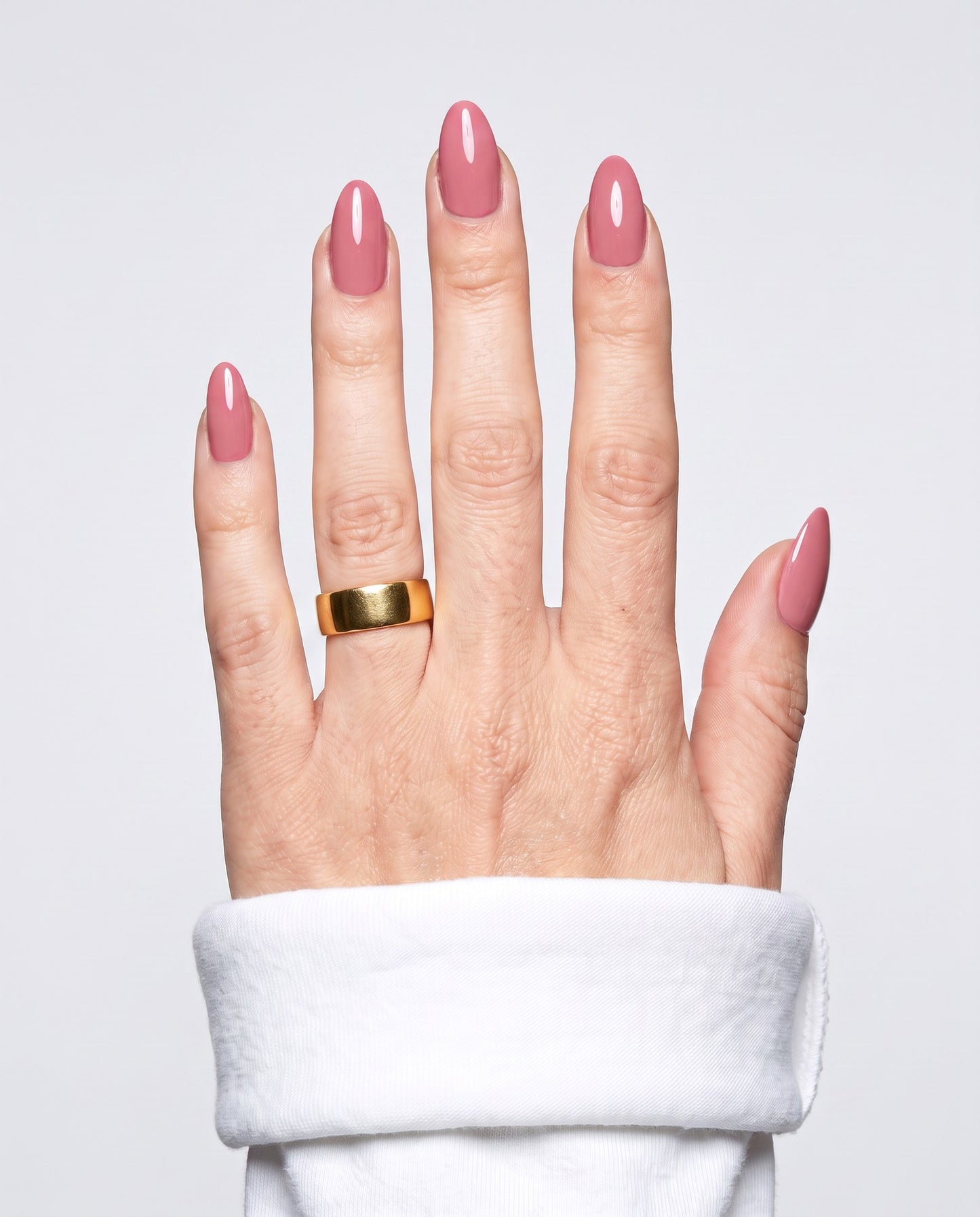 ShimmeryGlo UV free gel nail wraps in Ballet Rose, worn on hand
