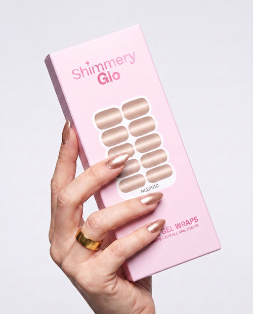 ShimmeryGlo UV free gel nail wraps in Gilded Rose, pack shot