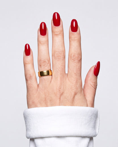 ShimmeryGlo UV free gel nail wraps in Rouge Muse, worn on hand