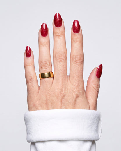 ShimmeryGlo UV free gel nail wraps in Sparkling Rosé, worn on hand