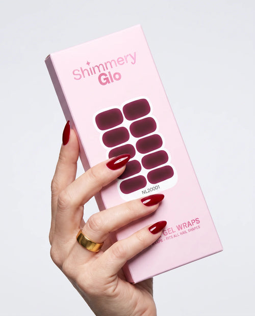 ShimmeryGlo UV free gel nail wraps in Velvet Bordeaux, pack shot